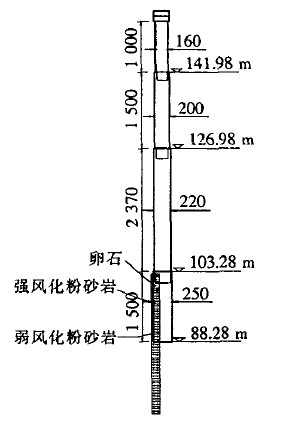 圖1 舒溪口大橋基礎、下部構造尺寸(單位：cm)
